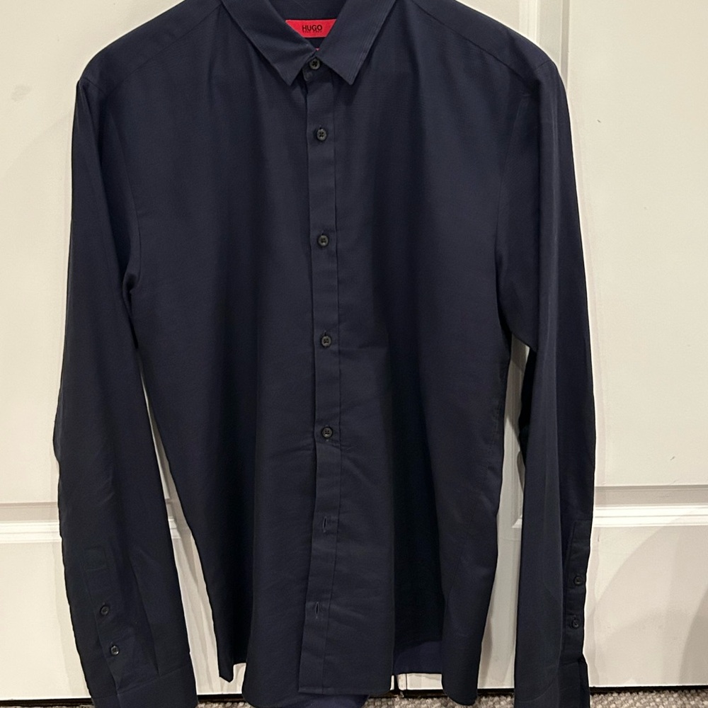 Hugo Boss Blue Casual Button Down Shirt Tailored Fit